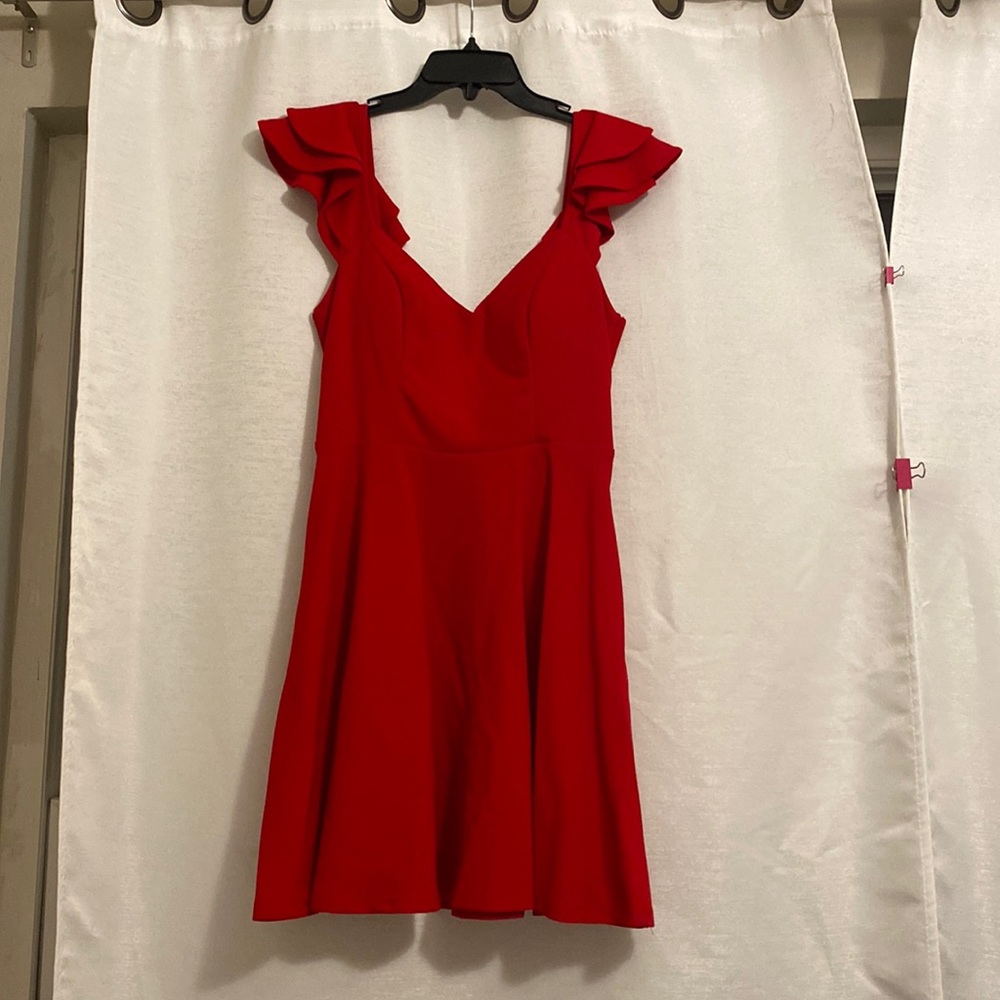 Red dress, has pockets, size 11
